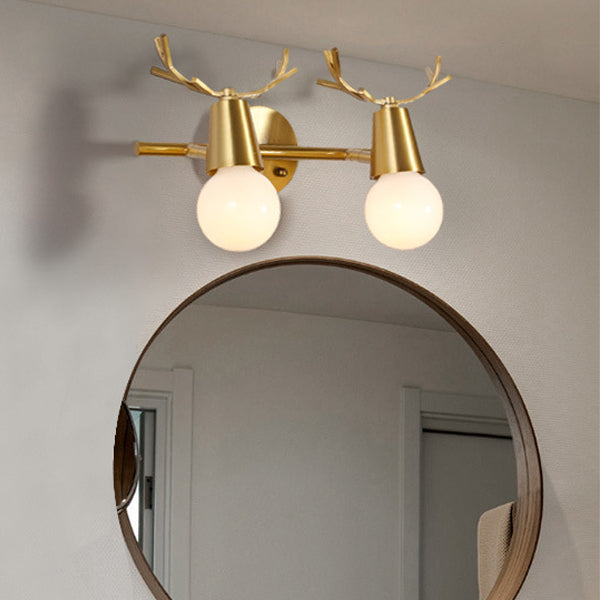 Contemporary Creative Antler Round Prism Copper Glass 2/3 Light Wall Sconce Lamp For Bathroom