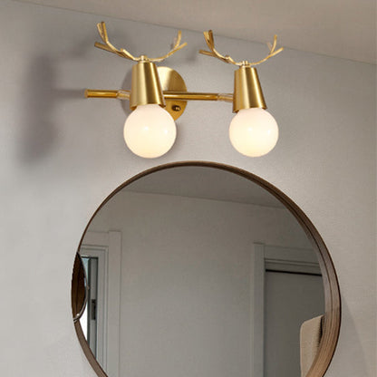 Contemporary Creative Antler Round Prism Copper Glass 2/3 Light Wall Sconce Lamp For Bathroom