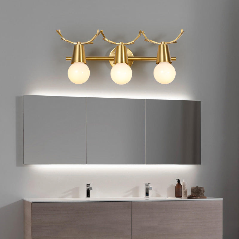 Contemporary Creative Antler Round Prism Copper Glass 2/3 Light Wall Sconce Lamp For Bathroom
