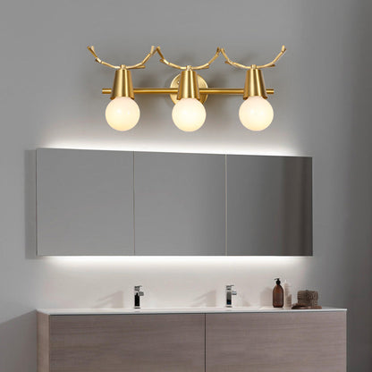 Contemporary Creative Antler Round Prism Copper Glass 2/3 Light Wall Sconce Lamp For Bathroom