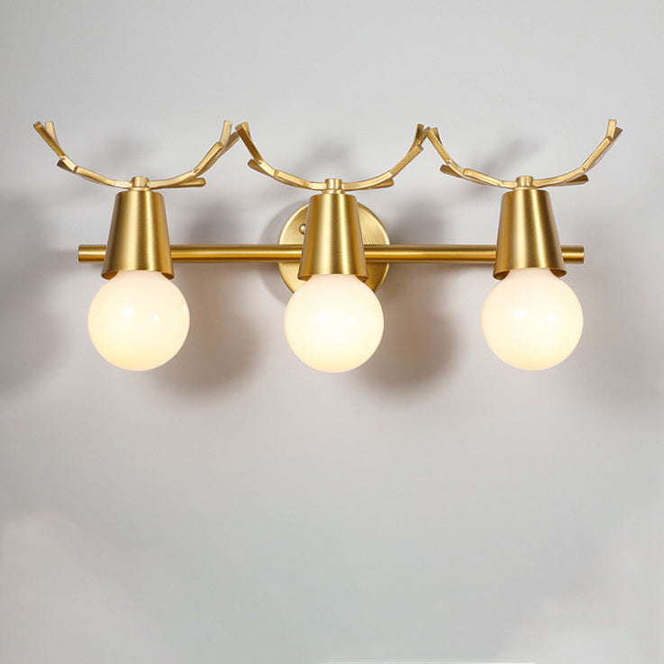 Contemporary Creative Antler Round Prism Copper Glass 2/3 Light Wall Sconce Lamp For Bathroom