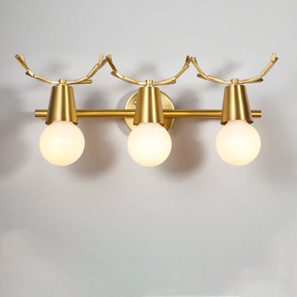 Contemporary Creative Antler Round Prism Copper Glass 2/3 Light Wall Sconce Lamp For Bathroom
