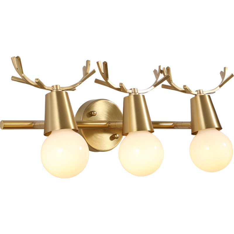 Contemporary Creative Antler Round Prism Copper Glass 2/3 Light Wall Sconce Lamp For Bathroom