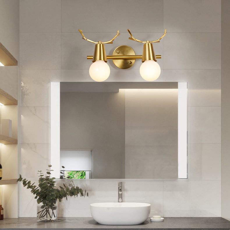 Contemporary Creative Antler Round Prism Copper Glass 2/3 Light Wall Sconce Lamp For Bathroom