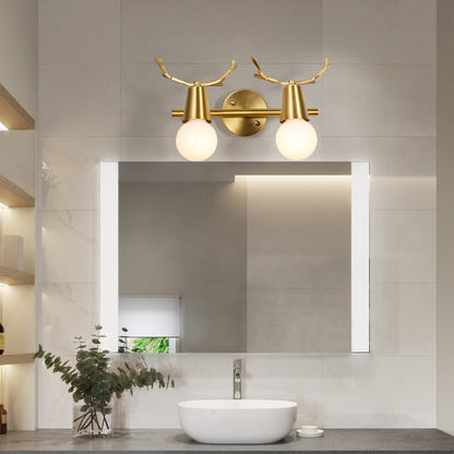 Contemporary Creative Antler Round Prism Copper Glass 2/3 Light Wall Sconce Lamp For Bathroom