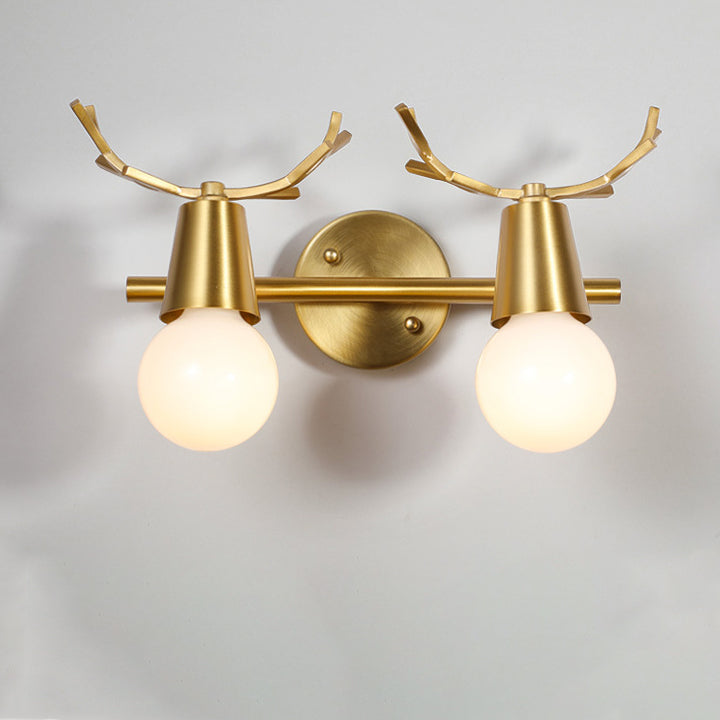 Contemporary Creative Antler Round Prism Copper Glass 2/3 Light Wall Sconce Lamp For Bathroom