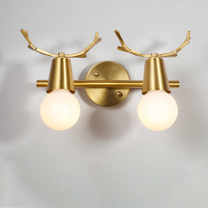 Contemporary Creative Antler Round Prism Copper Glass 2/3 Light Wall Sconce Lamp For Bathroom