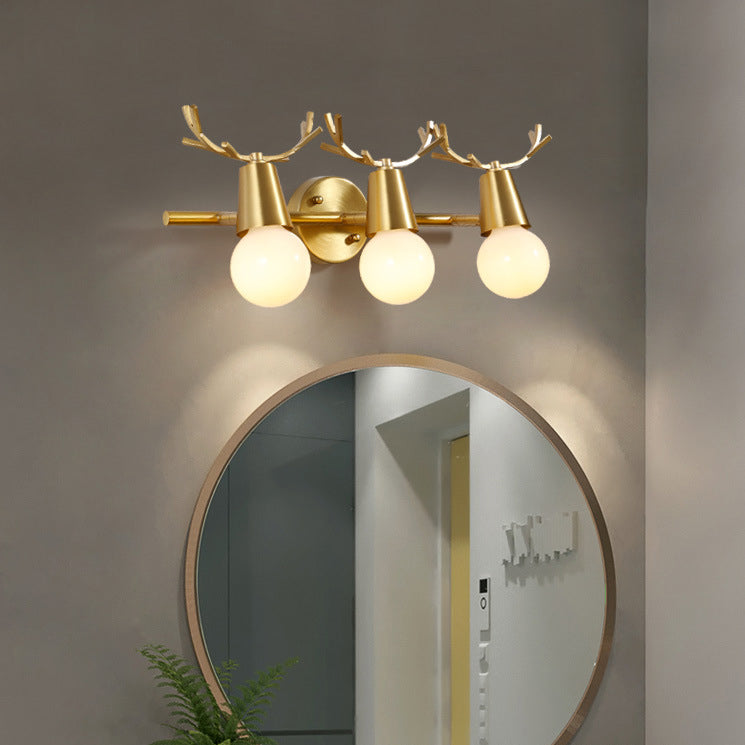 Contemporary Creative Antler Round Prism Copper Glass 2/3 Light Wall Sconce Lamp For Bathroom