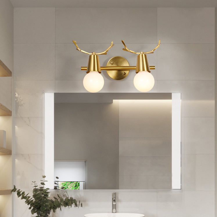 Contemporary Creative Antler Round Prism Copper Glass 2/3 Light Wall Sconce Lamp For Bathroom