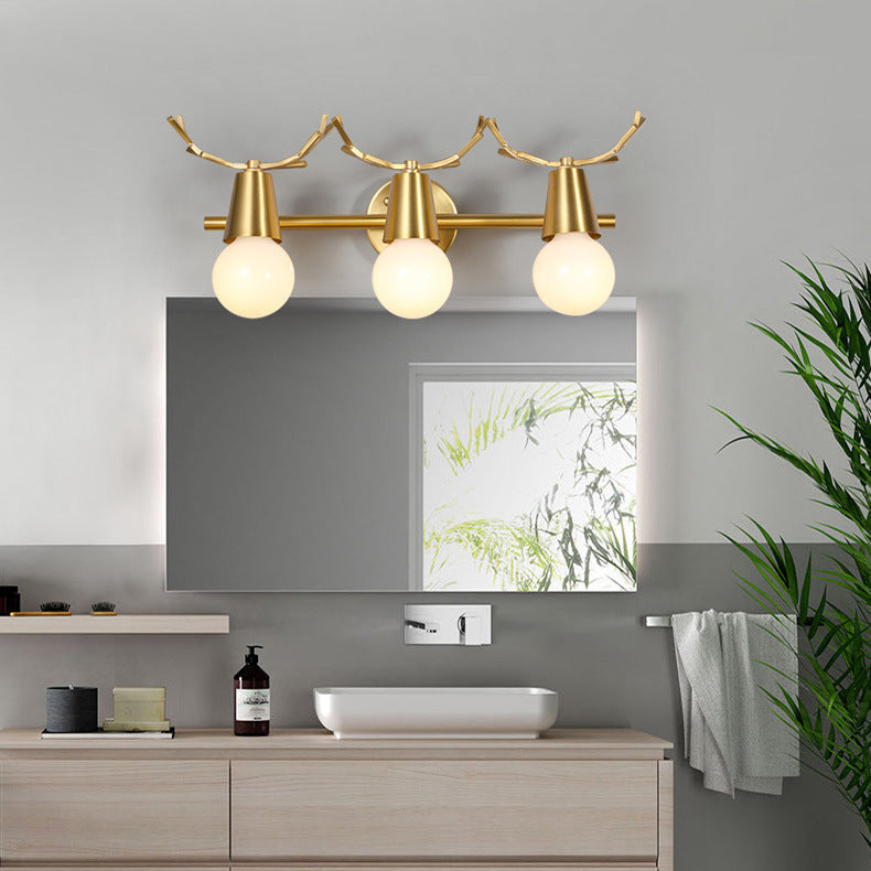 Contemporary Creative Antler Round Prism Copper Glass 2/3 Light Wall Sconce Lamp For Bathroom