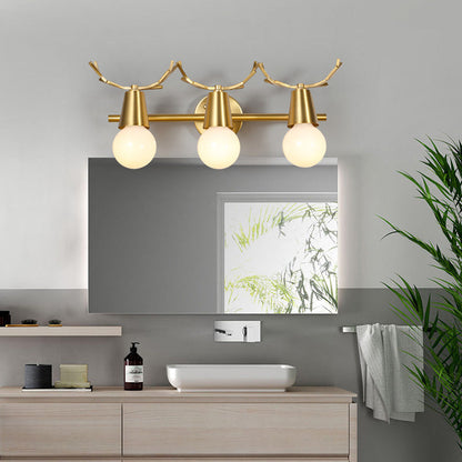 Contemporary Creative Antler Round Prism Copper Glass 2/3 Light Wall Sconce Lamp For Bathroom
