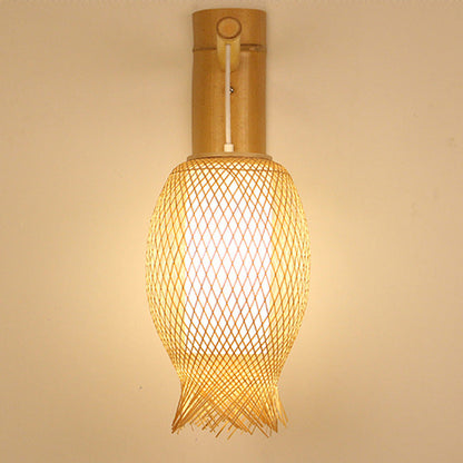 Contemporary Creative Jellyfish Oval Bamboo 1-Light Wall Sconce Lamp For Hallway
