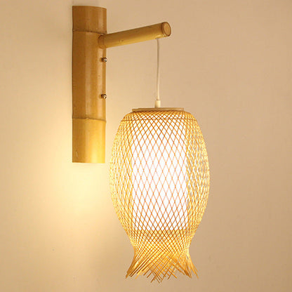 Contemporary Creative Jellyfish Oval Bamboo 1-Light Wall Sconce Lamp For Hallway