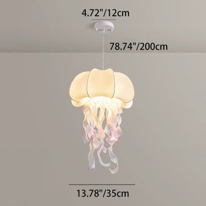Contemporary Creative Art Jellyfish Hardware Fabric 1/3 Light Pendant Light For Bedroom