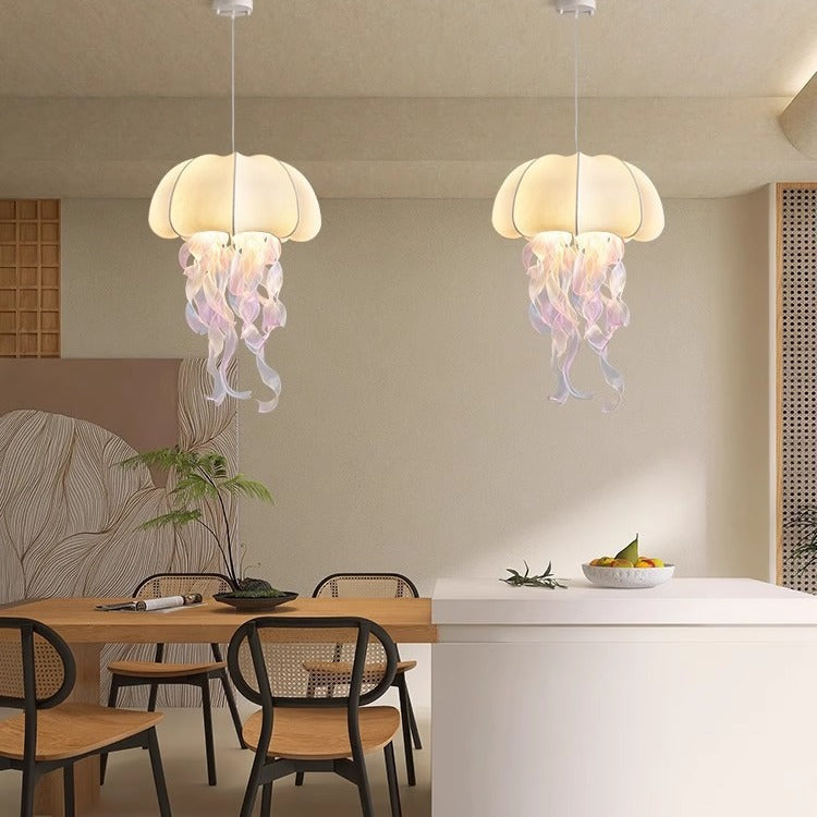 Contemporary Creative Art Jellyfish Hardware Fabric 1/3 Light Pendant Light For Bedroom