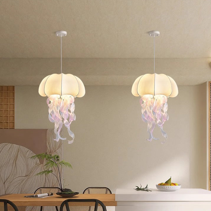 Contemporary Creative Art Jellyfish Hardware Fabric 1/3 Light Pendant Light For Bedroom