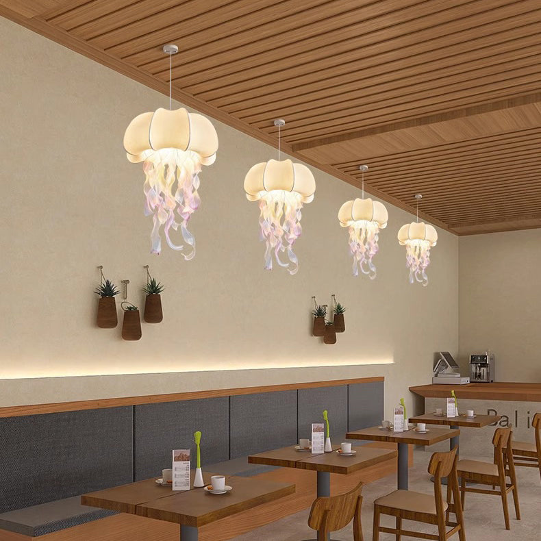 Contemporary Creative Art Jellyfish Hardware Fabric 1/3 Light Pendant Light For Bedroom