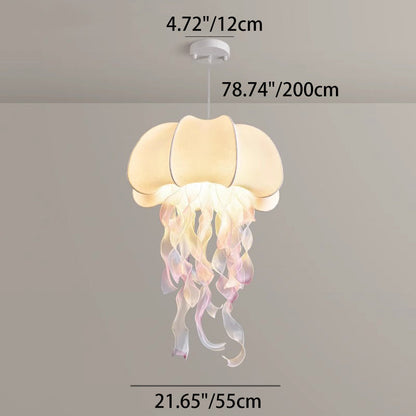 Contemporary Creative Art Jellyfish Hardware Fabric 1/3 Light Pendant Light For Bedroom