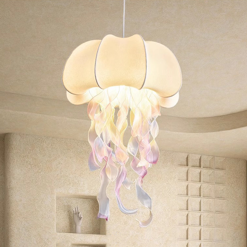 Contemporary Creative Art Jellyfish Hardware Fabric 1/3 Light Pendant Light For Bedroom