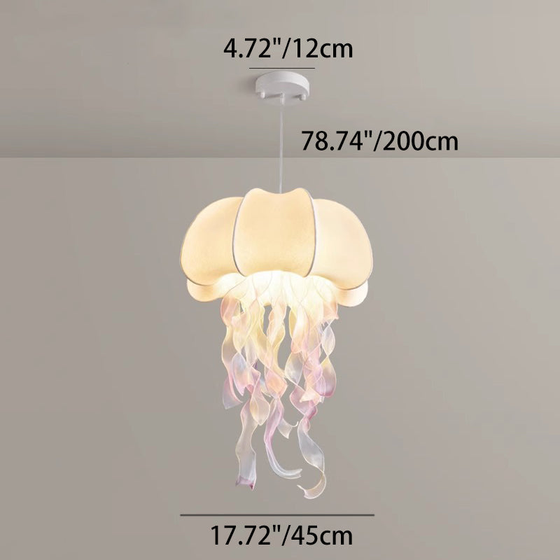 Contemporary Creative Art Jellyfish Hardware Fabric 1/3 Light Pendant Light For Bedroom