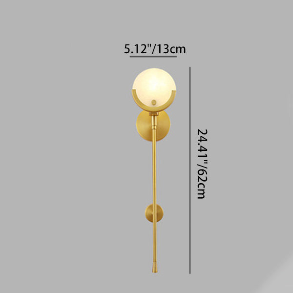 Contemporary Scandinavian Round Linear Iron Marble 1-Light Wall Sconce Lamp For Bedroom