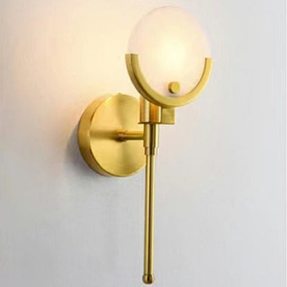 Contemporary Scandinavian Round Linear Iron Marble 1-Light Wall Sconce Lamp For Bedroom