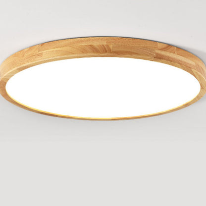 Modern Minimalist Round Dome Rubberwood Acrylic LED Flush Mount Ceiling Light For Bedroom