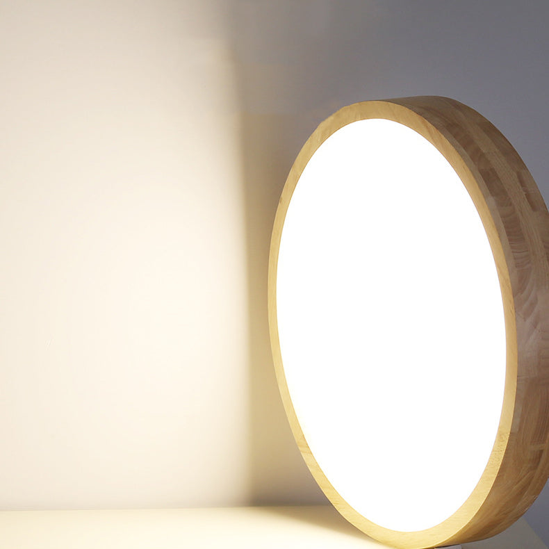 Modern Minimalist Round Dome Rubberwood Acrylic LED Flush Mount Ceiling Light For Bedroom