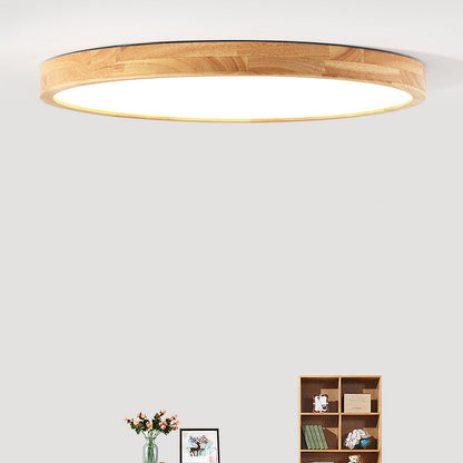 Modern Minimalist Round Dome Rubberwood Acrylic LED Flush Mount Ceiling Light For Bedroom