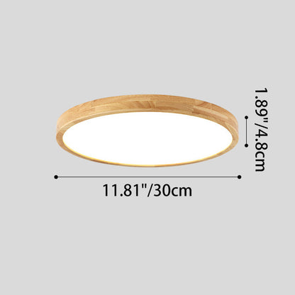 Modern Minimalist Round Dome Rubberwood Acrylic LED Flush Mount Ceiling Light For Bedroom