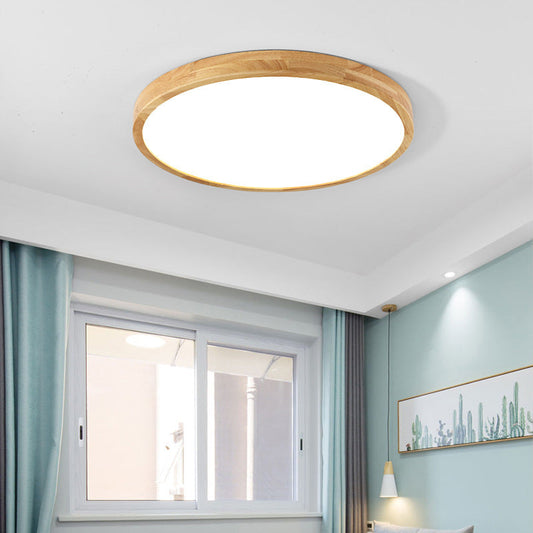 Modern Minimalist Round Dome Rubberwood Acrylic LED Flush Mount Ceiling Light For Bedroom