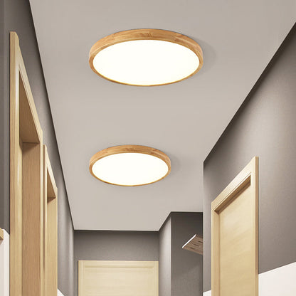Modern Minimalist Round Dome Rubberwood Acrylic LED Flush Mount Ceiling Light For Bedroom