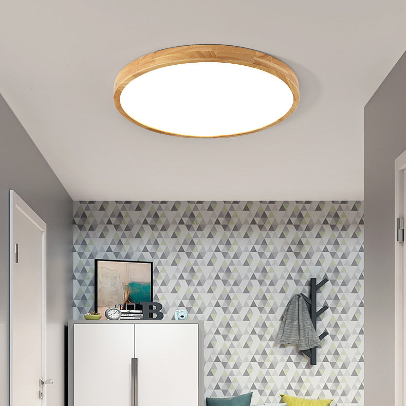 Modern Minimalist Round Dome Rubberwood Acrylic LED Flush Mount Ceiling Light For Bedroom