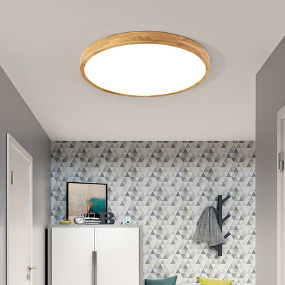 Modern Minimalist Round Dome Rubberwood Acrylic LED Flush Mount Ceiling Light For Bedroom