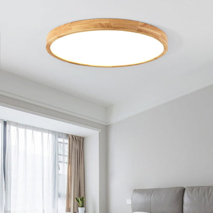 Modern Minimalist Round Dome Rubberwood Acrylic LED Flush Mount Ceiling Light For Bedroom
