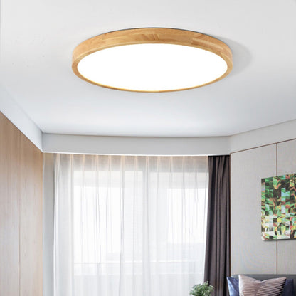 Modern Minimalist Round Dome Rubberwood Acrylic LED Flush Mount Ceiling Light For Bedroom