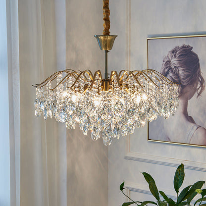 Traditional French Tassel Round Copper Crystal 5/6/8/12 Light Chandelier For Living Room