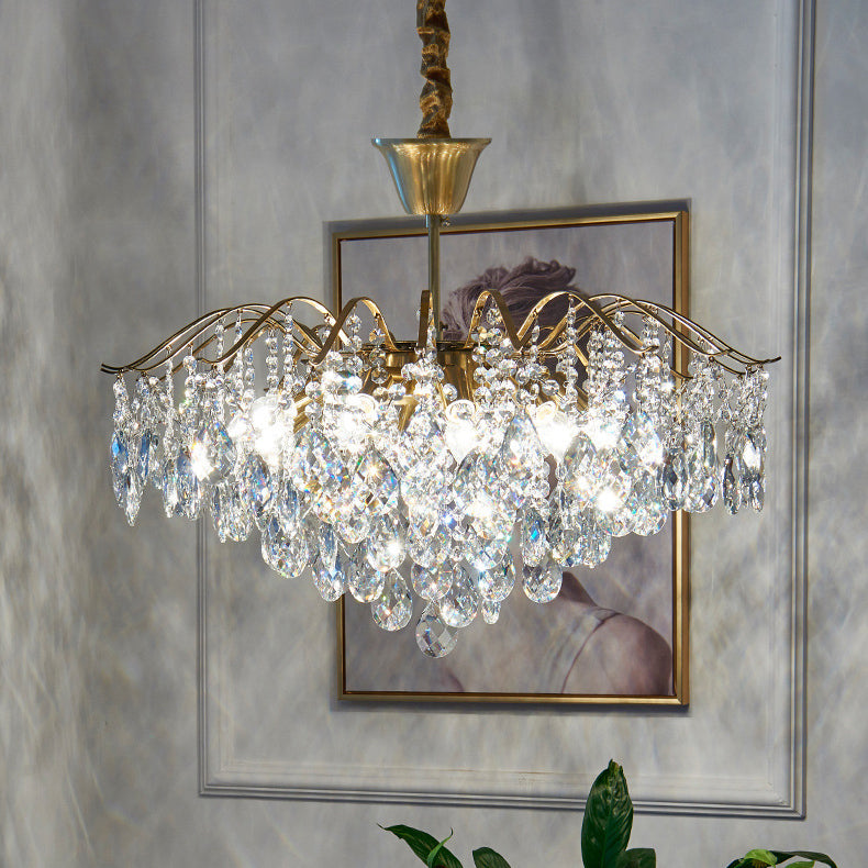 Traditional French Tassel Round Copper Crystal 5/6/8/12 Light Chandelier For Living Room
