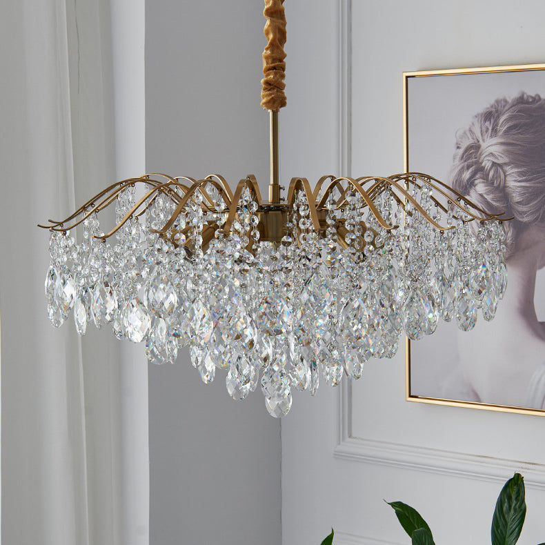 Traditional French Tassel Round Copper Crystal 5/6/8/12 Light Chandelier For Living Room
