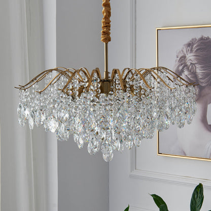 Traditional French Tassel Round Copper Crystal 5/6/8/12 Light Chandelier For Living Room