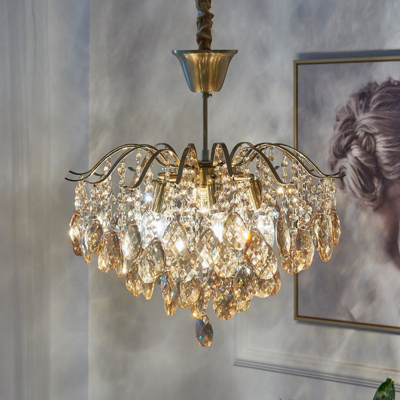 Traditional French Tassel Round Copper Crystal 5/6/8/12 Light Chandelier For Living Room