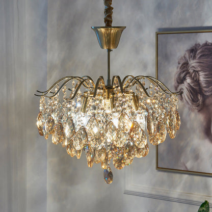 Traditional French Tassel Round Copper Crystal 5/6/8/12 Light Chandelier For Living Room