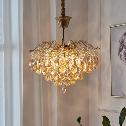 Traditional French Tassel Round Copper Crystal 5/6/8/12 Light Chandelier For Living Room