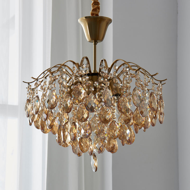 Traditional French Tassel Round Copper Crystal 5/6/8/12 Light Chandelier For Living Room