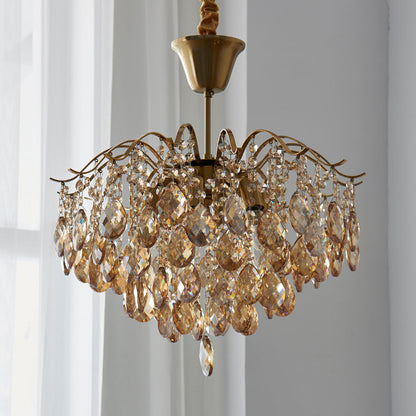 Traditional French Tassel Round Copper Crystal 5/6/8/12 Light Chandelier For Living Room