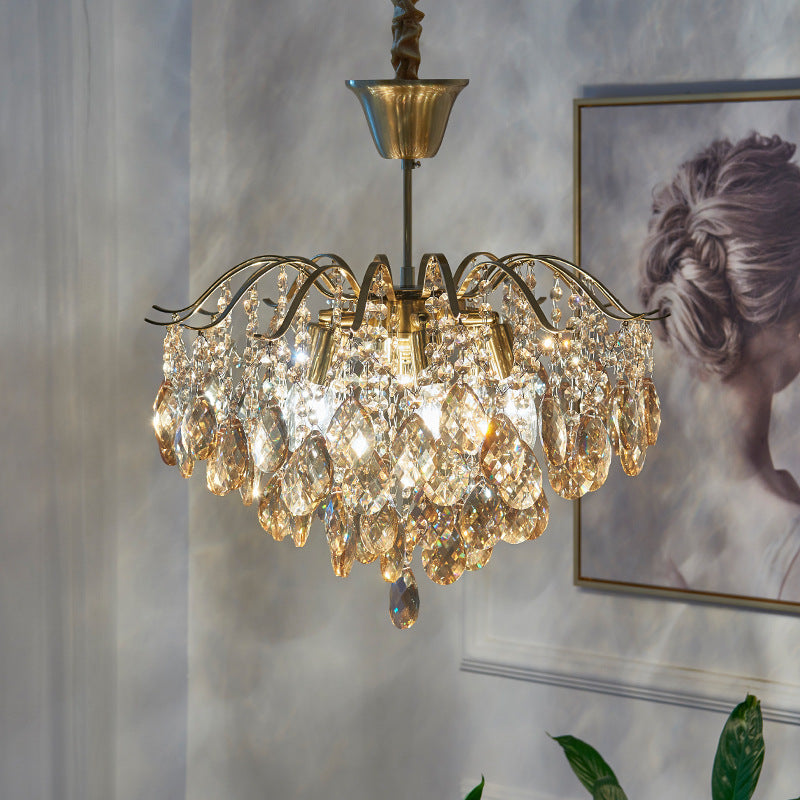 Traditional French Tassel Round Copper Crystal 5/6/8/12 Light Chandelier For Living Room