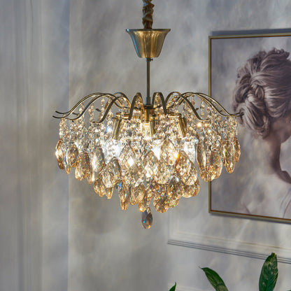 Traditional French Tassel Round Copper Crystal 5/6/8/12 Light Chandelier For Living Room