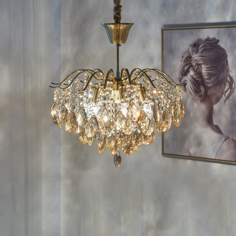 Traditional French Tassel Round Copper Crystal 5/6/8/12 Light Chandelier For Living Room