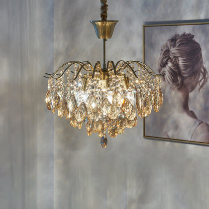 Traditional French Tassel Round Copper Crystal 5/6/8/12 Light Chandelier For Living Room
