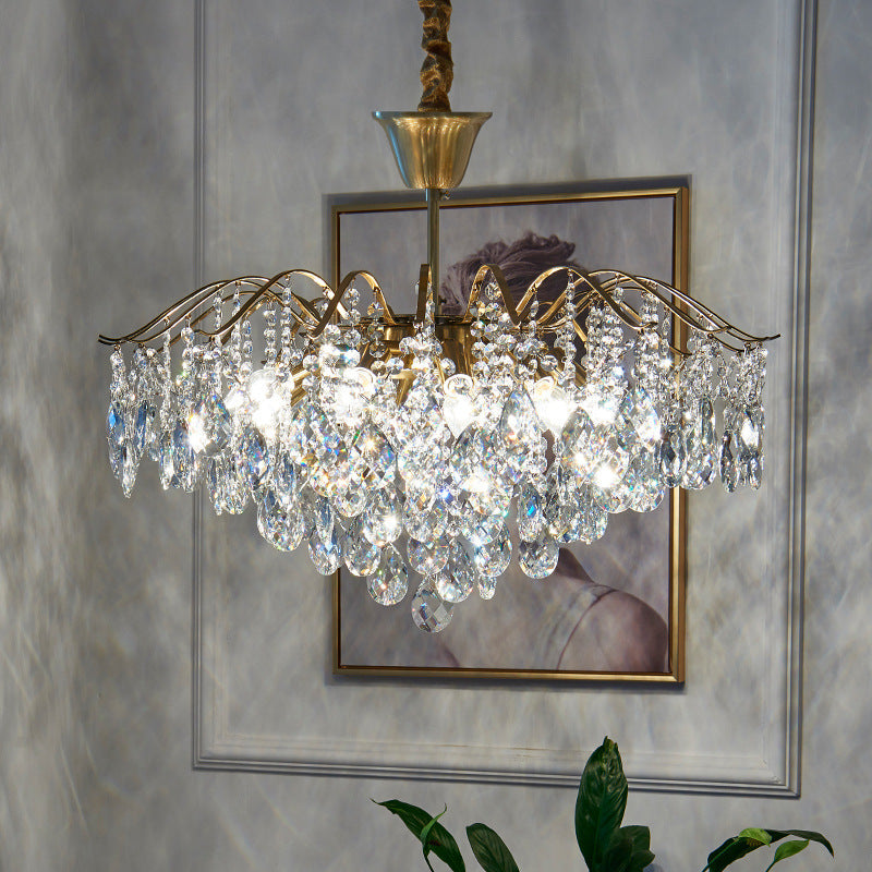 Traditional French Tassel Round Copper Crystal 5/6/8/12 Light Chandelier For Living Room